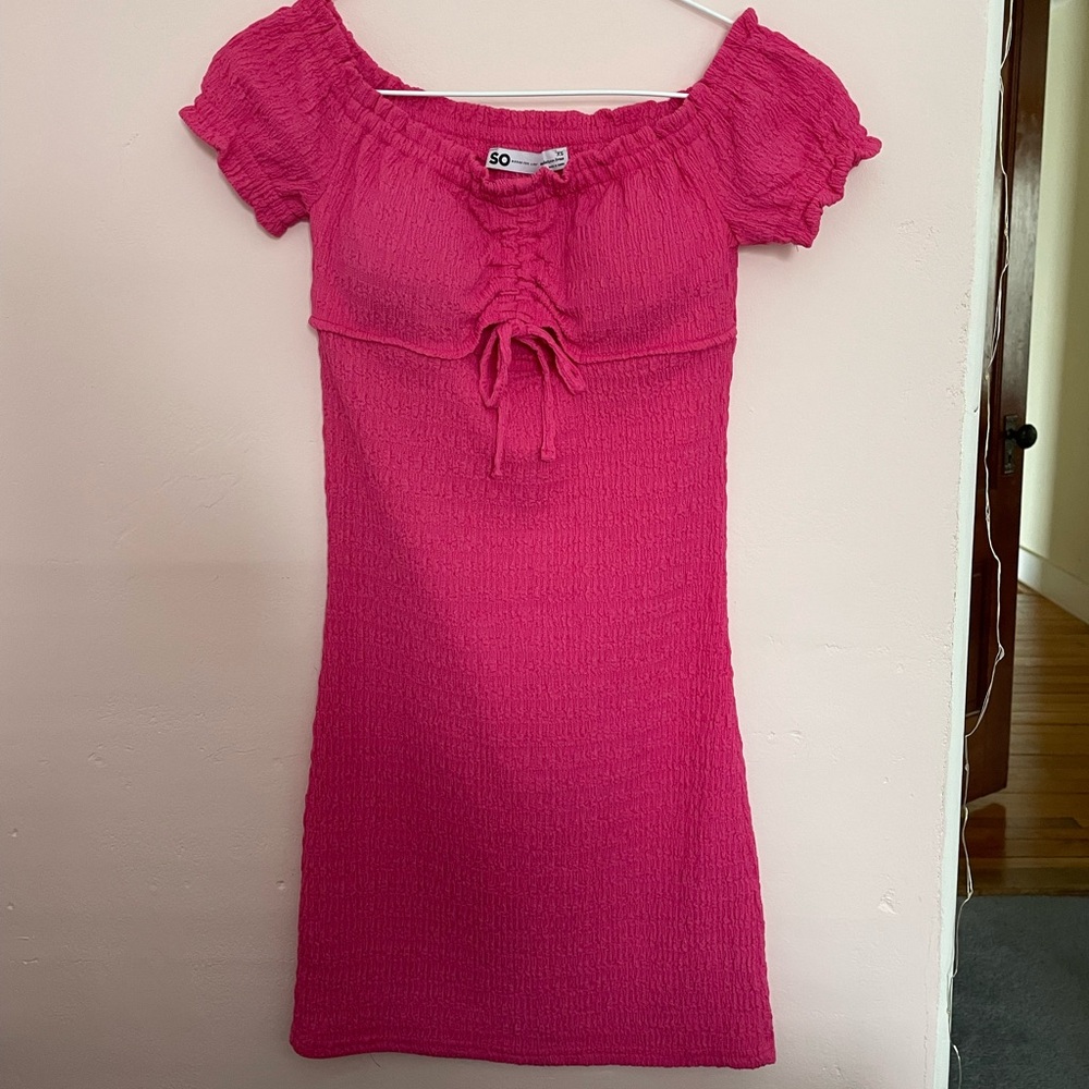 SO Fuchsia Off-Shoulder Mini Dress